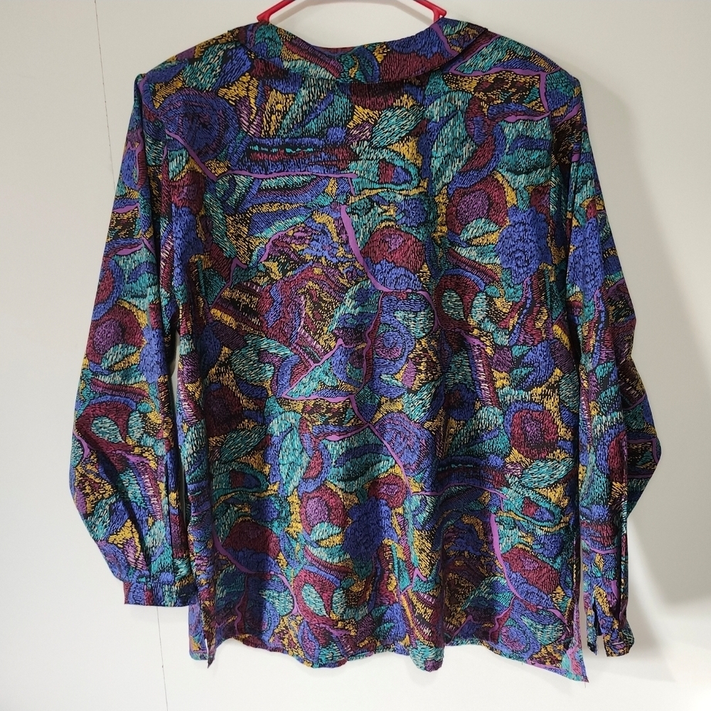 Worthington Vintage 80s Abstract Blouse Womens 18W Button Down Shoulder Pads - Picture 4 of 11